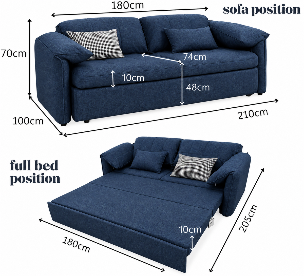 UNICORN FURNITURE Convertible Sofa Bed | Super King Pull Out Sofa Bed with Storage UK (Blue)