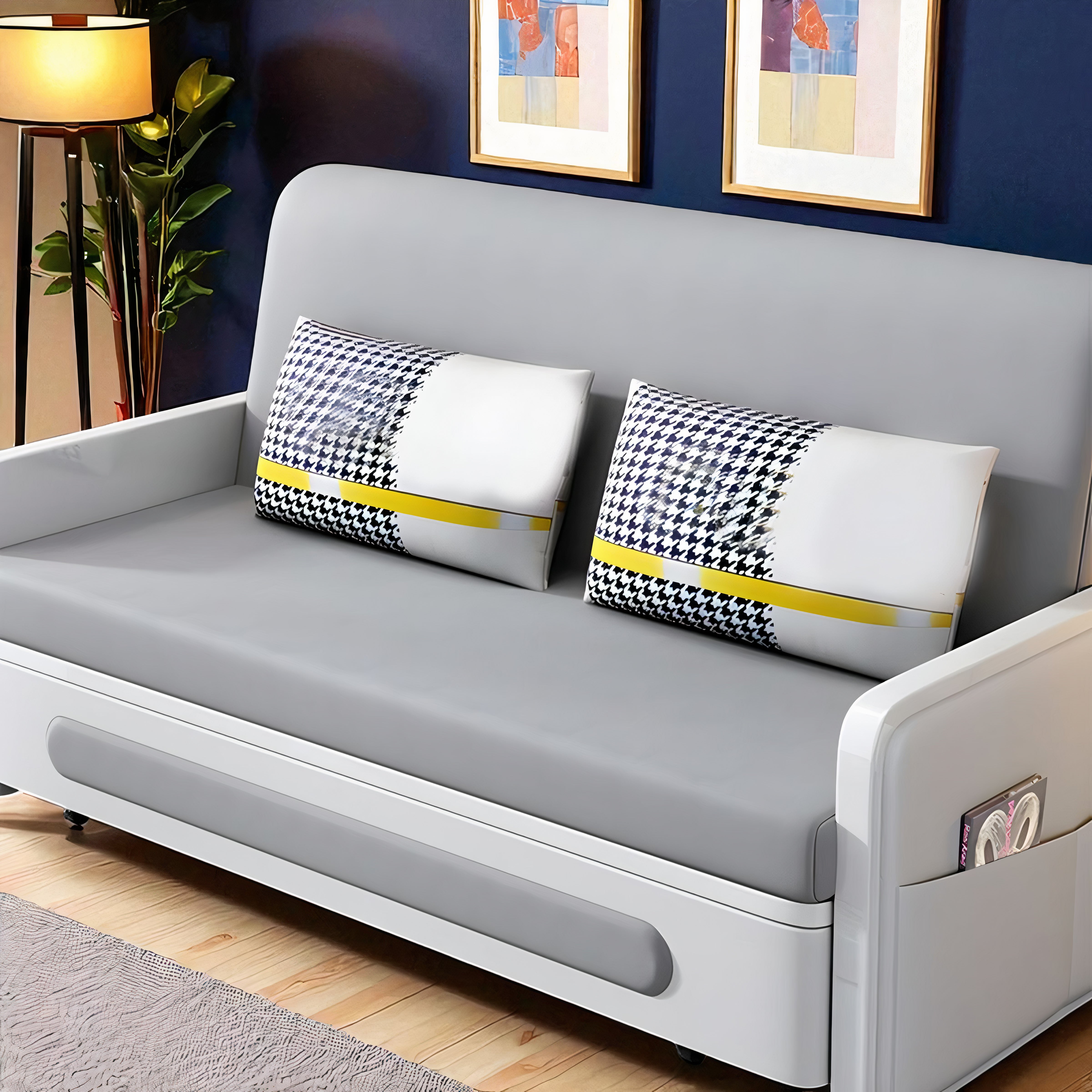 UNICORN FURNITURE Convertible Sleeper Sofa Bed Modern Reclining Foldable Bed Pull Out Sofa Bed With Storage Space Saving Multifunctional Sofabed (Light Grey & White)