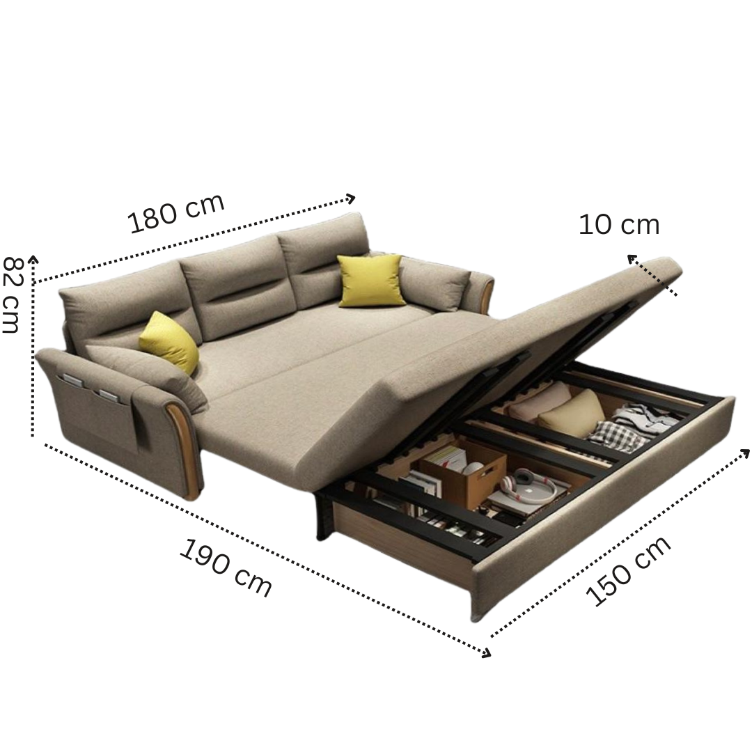 Unicorn Furniture Convertible Sofa Bed – King Size 3 Seater Pull Out Sofa Bed with Storage, Reclining Sleeper Couch, Tool-Free Assembly for Living Room & Guest Room (Beige)