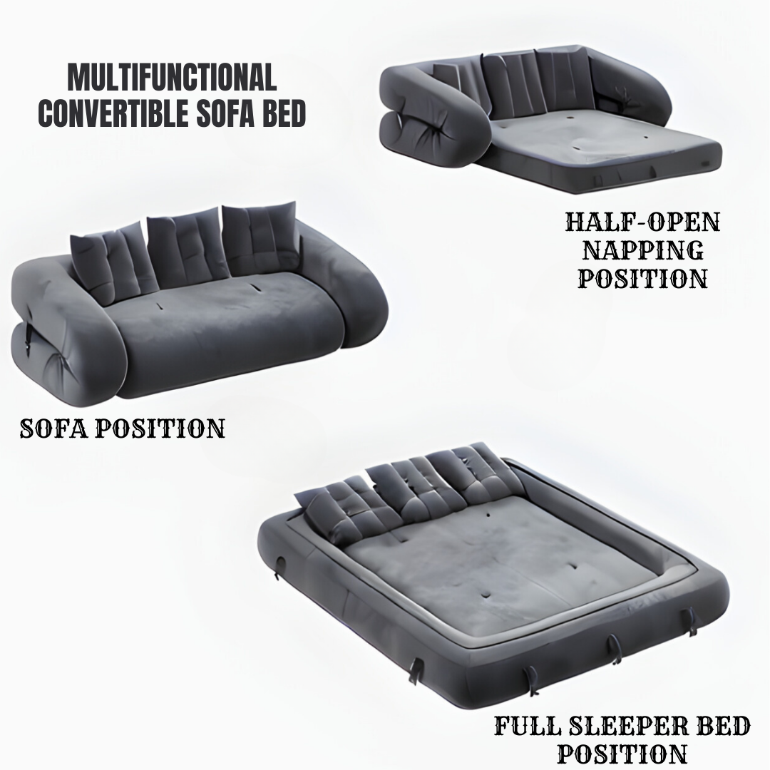 UNICORN Furniture Luxury Grey Velvet Modular Boneless Sofa Bed | 3-in-1 Convertible Sofa, Lounger & Guest Bed | Tool-Free Assembly | Space-Saving High-Density Foam Sleeper Couch for Modern Living