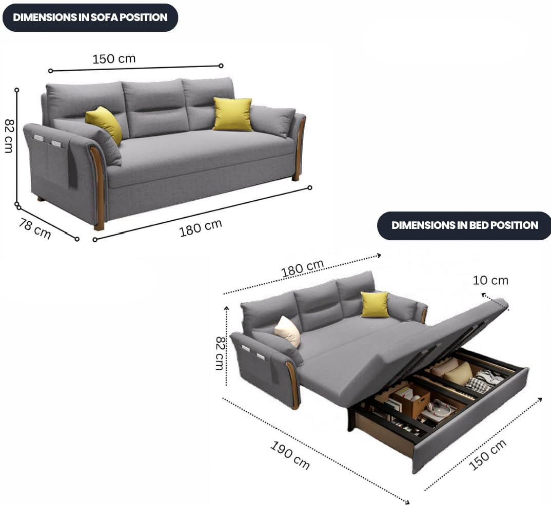 Unicorn Furniture Convertible Sofa Bed – King Size 3 Seater Pull Out Sofa Bed with Storage, Reclining Sleeper Couch, Tool-Free Assembly for Living Room & Guest Room (Glacier Grey)