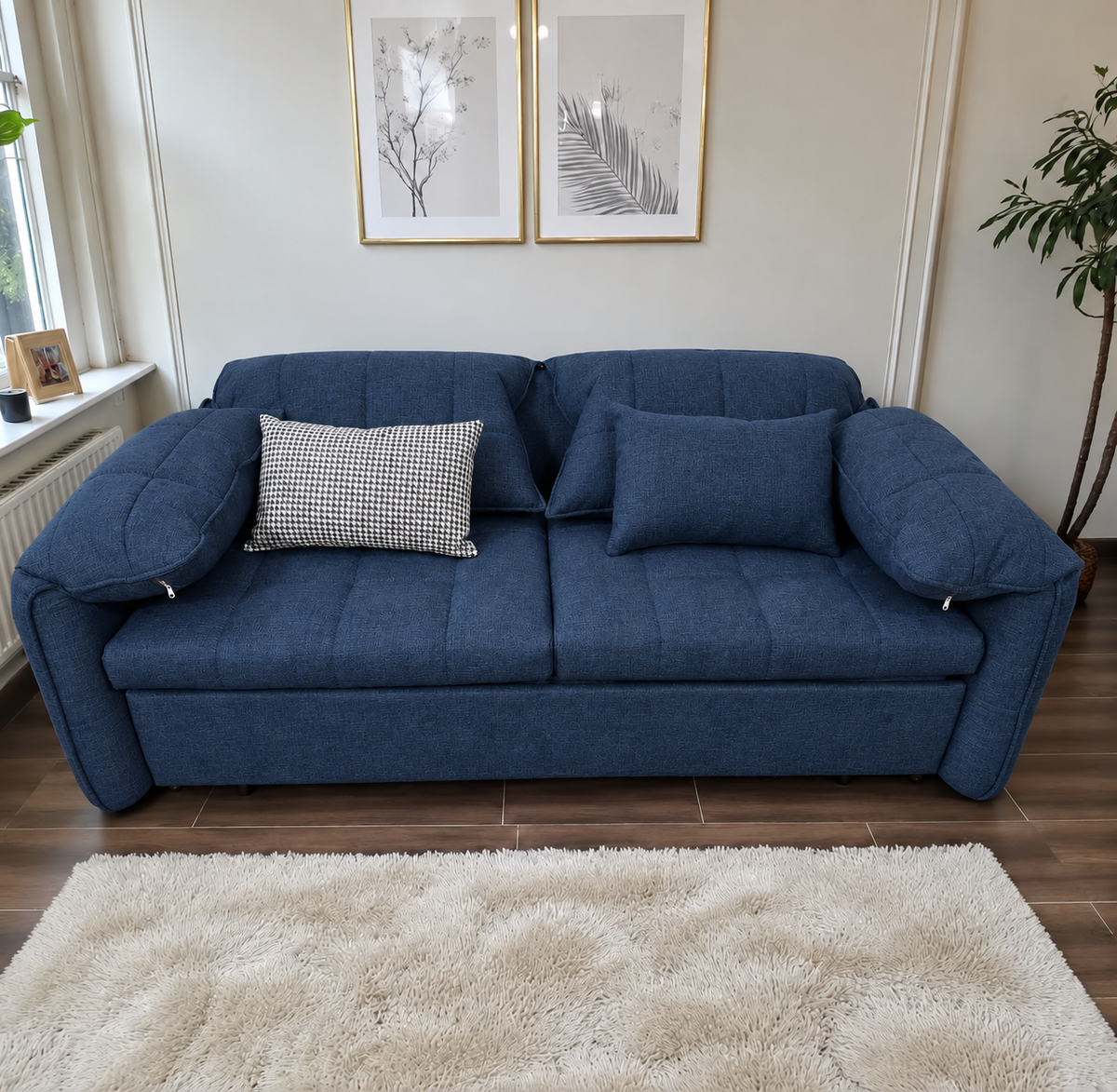 UNICORN FURNITURE Convertible Sofa Bed | Super King Pull Out Sofa Bed with Storage UK (Blue)