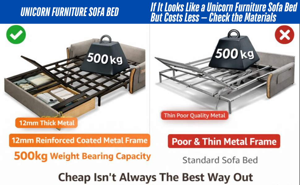 Unicorn Furniture Convertible Sofa Bed King Size Pull Out Sofabed with Storage in Cotton Fabric, Tool-Free Assembly, Modern Reclining Sleeper Couch for Living Room, Guest Room & Small Spaces (Blue)