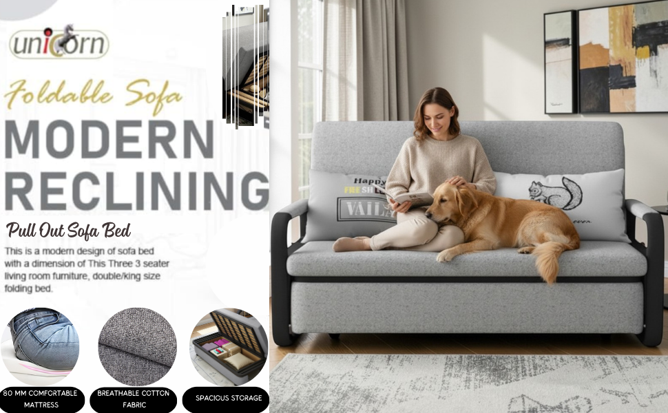 UNICORN FURNITURE Double Sofa Bed with Storage (158cm)