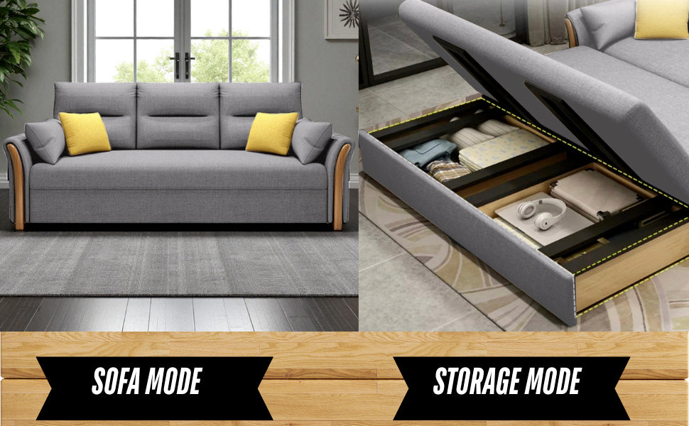 Unicorn Furniture Convertible Sofa Bed – King Size 3 Seater Pull Out Sofa Bed with Storage, Reclining Sleeper Couch, Tool-Free Assembly for Living Room & Guest Room (Glacier Grey)