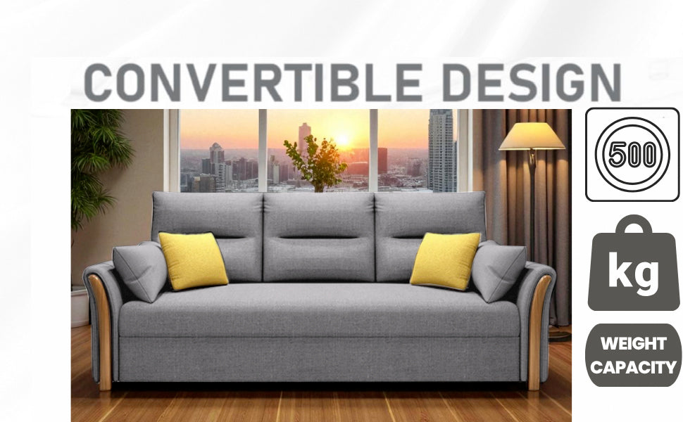 Unicorn Furniture Convertible Sofa Bed – King Size 3 Seater Pull Out Sofa Bed with Storage, Reclining Sleeper Couch, Tool-Free Assembly for Living Room & Guest Room (Glacier Grey)