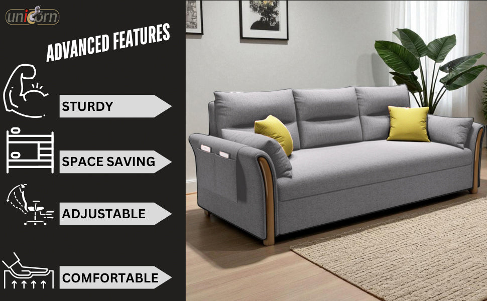 Unicorn Furniture Convertible Sofa Bed – King Size 3 Seater Pull Out Sofa Bed with Storage, Reclining Sleeper Couch, Tool-Free Assembly for Living Room & Guest Room (Glacier Grey)