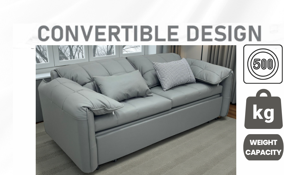 UNICORN FURNITURE Elephant-Style King Size Pull-Out Sofa Bed with Storage – Grey Leather Convertible Couch