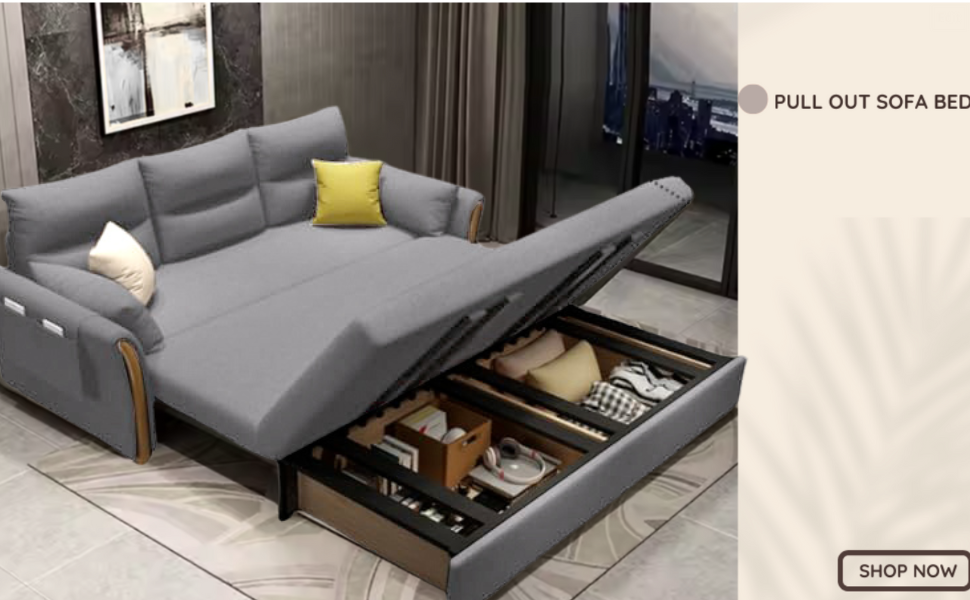 Unicorn Furniture Convertible Sofa Bed – King Size 3 Seater Pull Out Sofa Bed with Storage, Reclining Sleeper Couch, Tool-Free Assembly for Living Room & Guest Room (Glacier Grey)