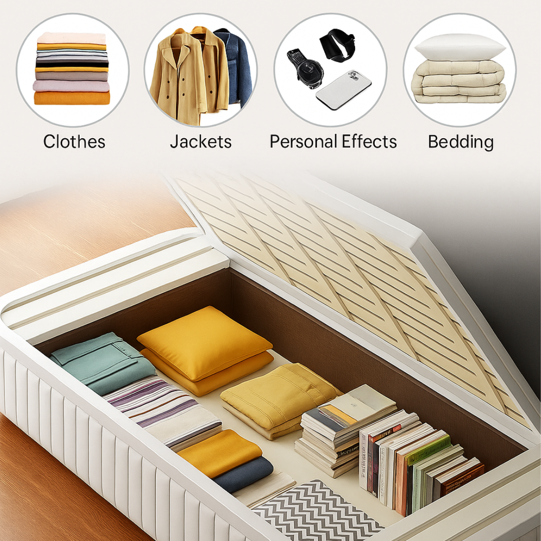 Unicorn Furniture Sofa Bed Modern Foldable Reclining Sleeper Bed Pull Out SofaBed with Storage Upholstered in Grey Cotton Linen & White Leather