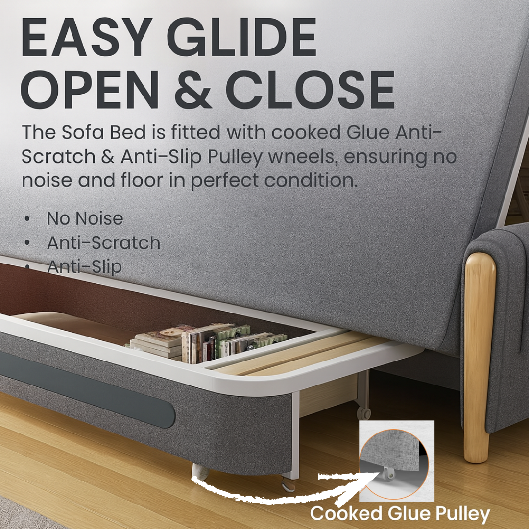 UNICORN FURNITURE Convertible Sleeper Sofa Bed Modern Reclining Foldable Bed Pull Out Sofa Bed With Storage Space Saving Multifunctional Sofabed (Grey/White Padded Armrests)