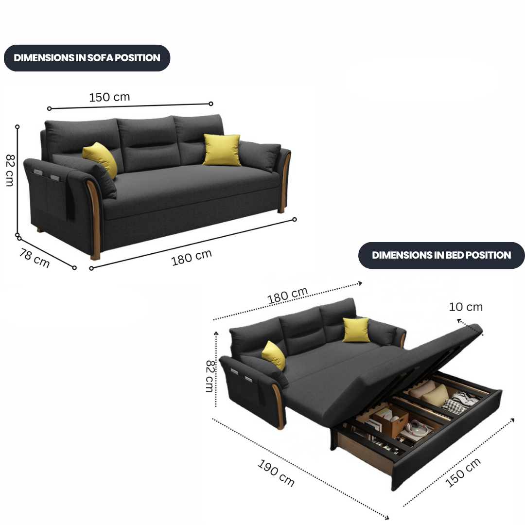 Unicorn Furniture Convertible Sofa Bed – King Size Pull Out Sofa Bed with Storage, Modern Reclining Sleeper Couch, Cotton Fabric, Tool-Free Assembly for Living Room & Guest Room (Grey)