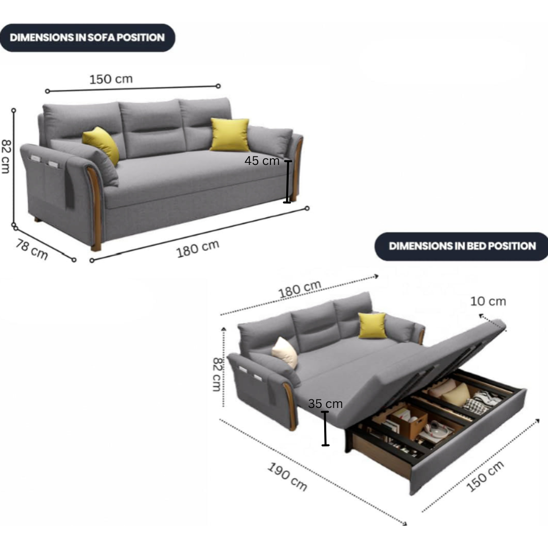 Unicorn Furniture Convertible Sofa Bed – King Size 3 Seater Pull Out Sofa Bed with Storage, Reclining Sleeper Couch, Tool-Free Assembly for Living Room & Guest Room (Glacier Grey)