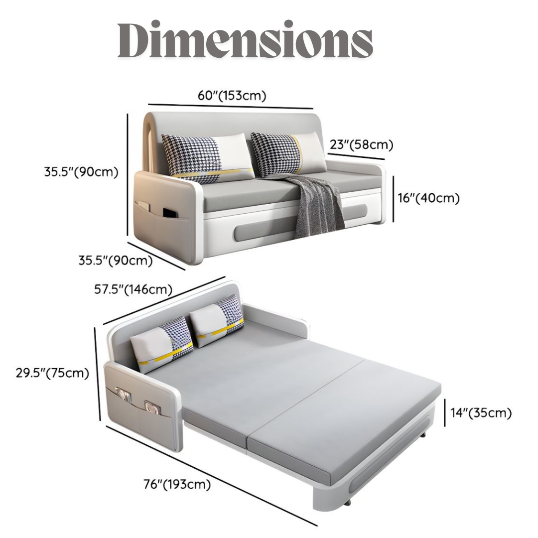 UNICORN FURNITURE Convertible Sleeper Sofa Bed Modern Reclining Foldable Bed Pull Out Sofa Bed With Storage Space Saving Multifunctional Sofabed (Light Grey & White)
