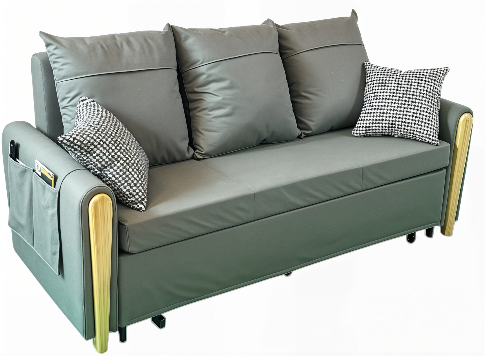 UNICORN FURNITURE Sofa Bed Modern Reclining Foldable Bed Pull Out Sofa Bed with Storage Multifunctional Convertible Space Saving Sofabed in Breathable Leathaire Fabric