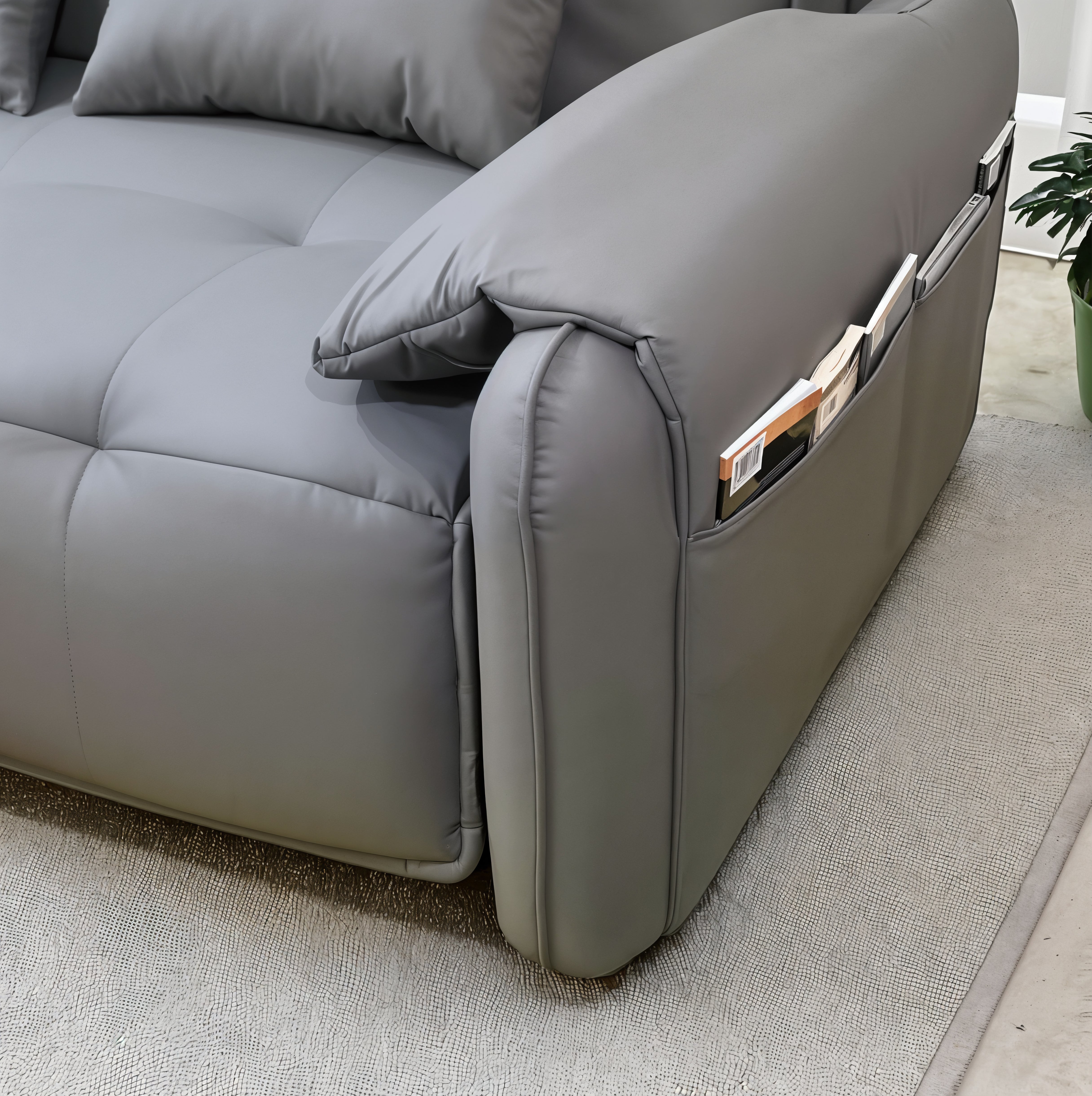 UNICORN FURNITURE Elephant Style Pull Out Sofa Bed Remote Control Recliner Motorised 3-Seater Pull Out Sofa Bed with Storage in Faux Leather with 5-Speed Adjustable Legrest, Ergonomic Support