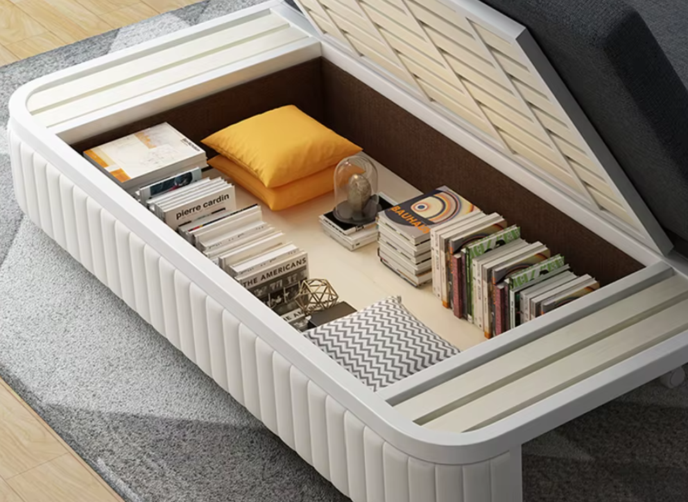 Unicorn Furniture Sofa Bed Modern Foldable Reclining Sleeper Bed Pull Out SofaBed with Storage Upholstered in Grey Cotton Linen & White Leather