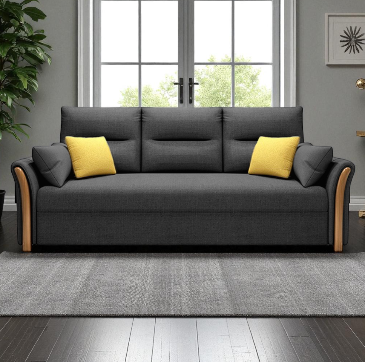 Unicorn Furniture Convertible Sofa Bed – King Size Pull Out Sofa Bed with Storage, Modern Reclining Sleeper Couch, Cotton Fabric, Tool-Free Assembly for Living Room & Guest Room (Grey)