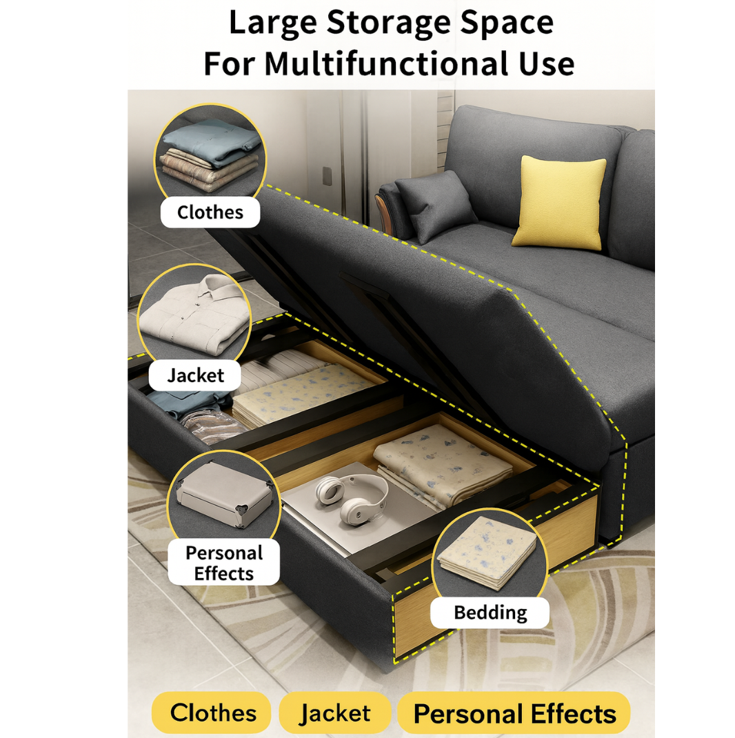 Unicorn Furniture Convertible Sofa Bed – King Size Pull Out Sofa Bed with Storage, Modern Reclining Sleeper Couch, Cotton Fabric, Tool-Free Assembly for Living Room & Guest Room (Grey)