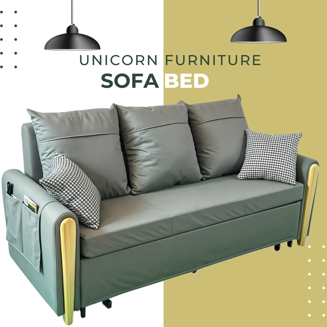 UNICORN FURNITURE Sofa Bed Modern Reclining Foldable Bed Pull Out Sofa Bed with Storage Multifunctional Convertible Space Saving Sofabed in Breathable Leathaire Fabric
