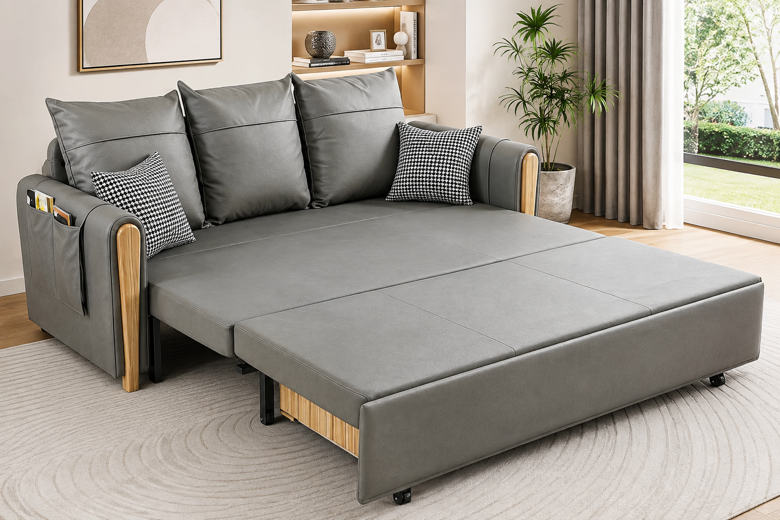 Unicorn Furniture Sofa Bed with Storage – 3 Seater Pull Out Convertible Sofa Bed, Reclining Sleeper in Breathable Leathaire