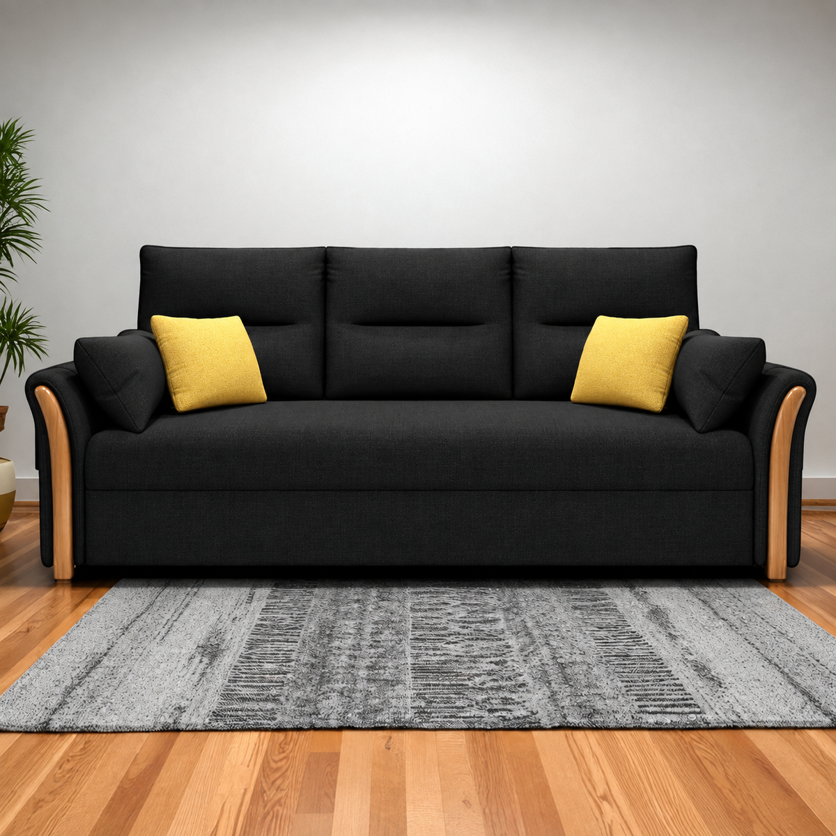 Unicorn Furniture Convertible Sofa Bed – King Size 3 Seater Pull Out Sofa Bed with Storage, Reclining Sleeper Couch, Tool-Free Assembly for Living Room & Guest Room (Black)