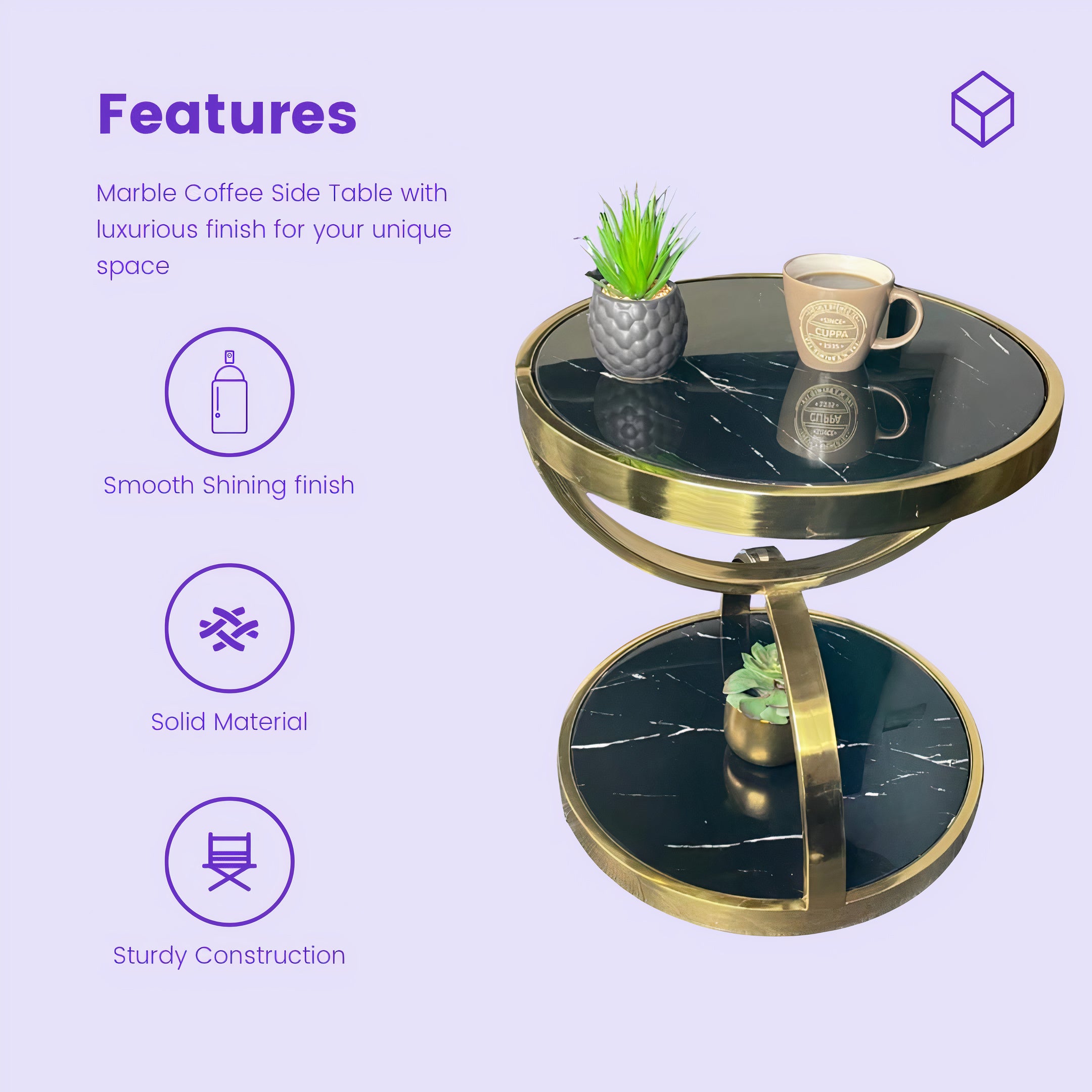 Luxurious Round Marble Coffee Table Sturdy Stainless Steel Gold Side Table 2 Tier Side Modern Coffee Table