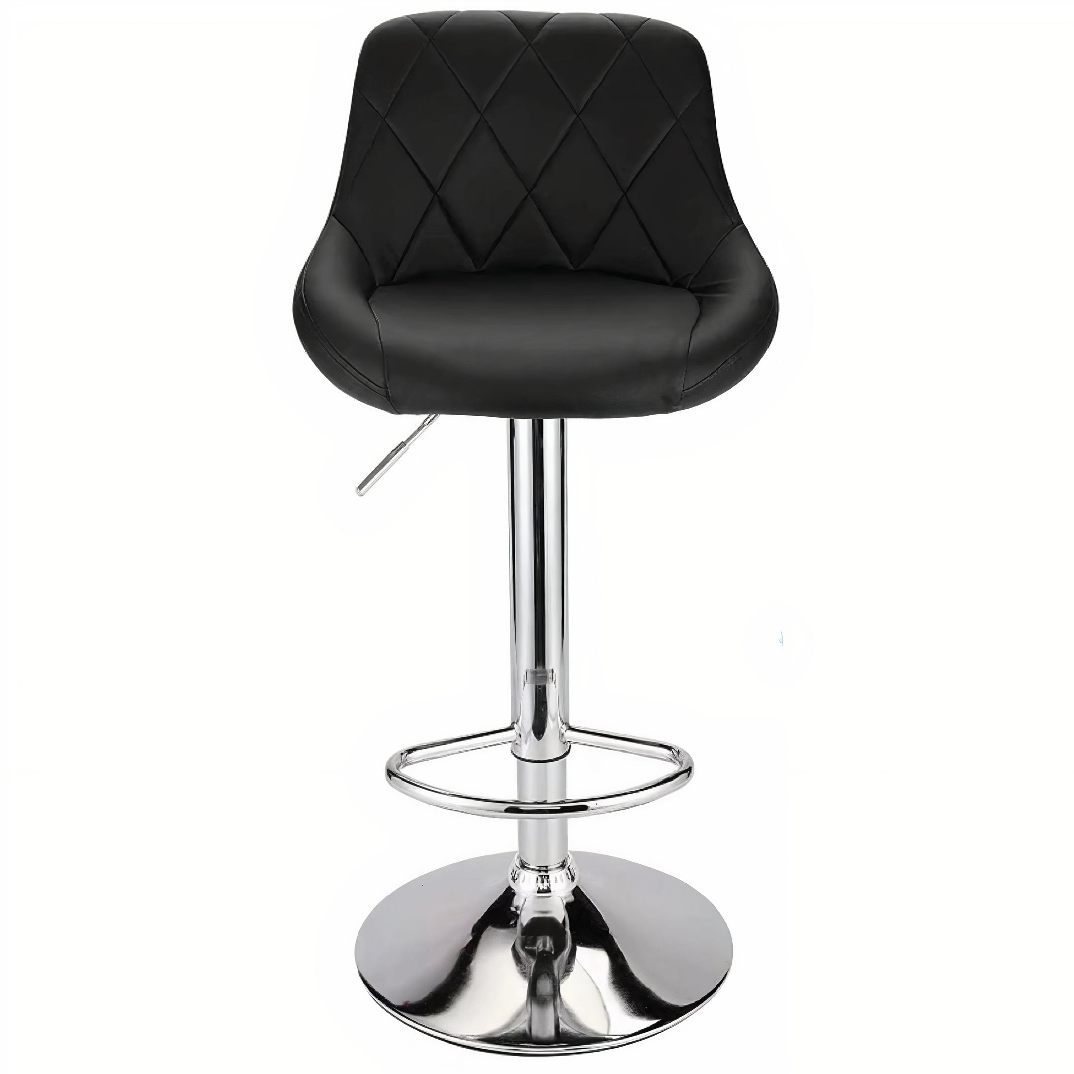 Leather Swivel Kitchen Bar Stool in Sturdy Polished Shining Chrome Footrest with height adjustable Barstool (Black)