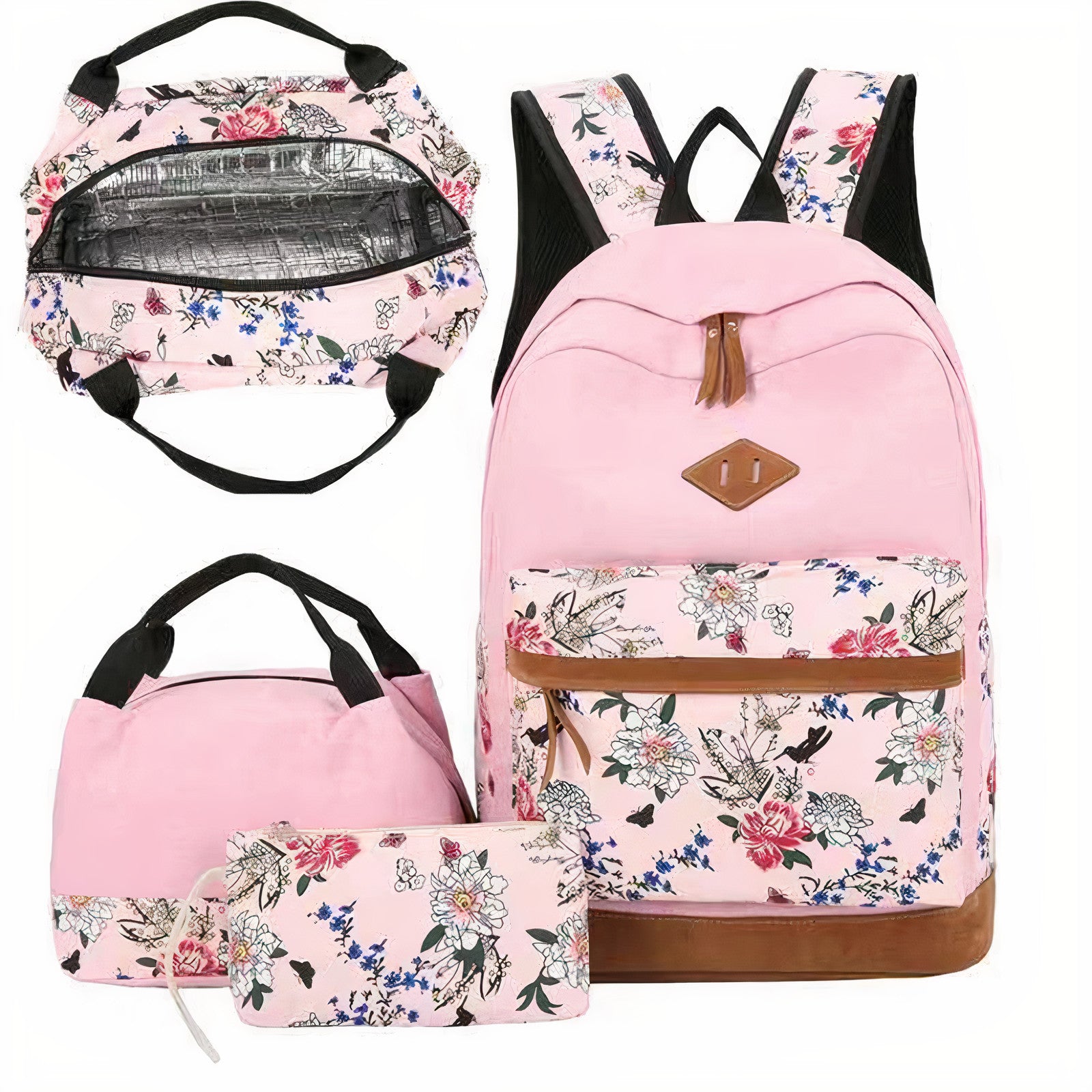 Pink Rucksack And Lunch Bag Set Top Loader Backpack Matching Lunch