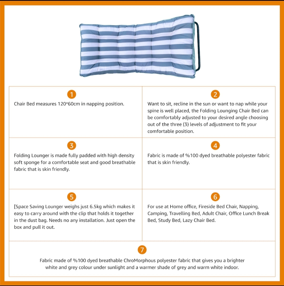 Unicorn Furniture Padded Reclining Lounger Garden Chair Adjustable Chaise Patio Pool Sunlounger