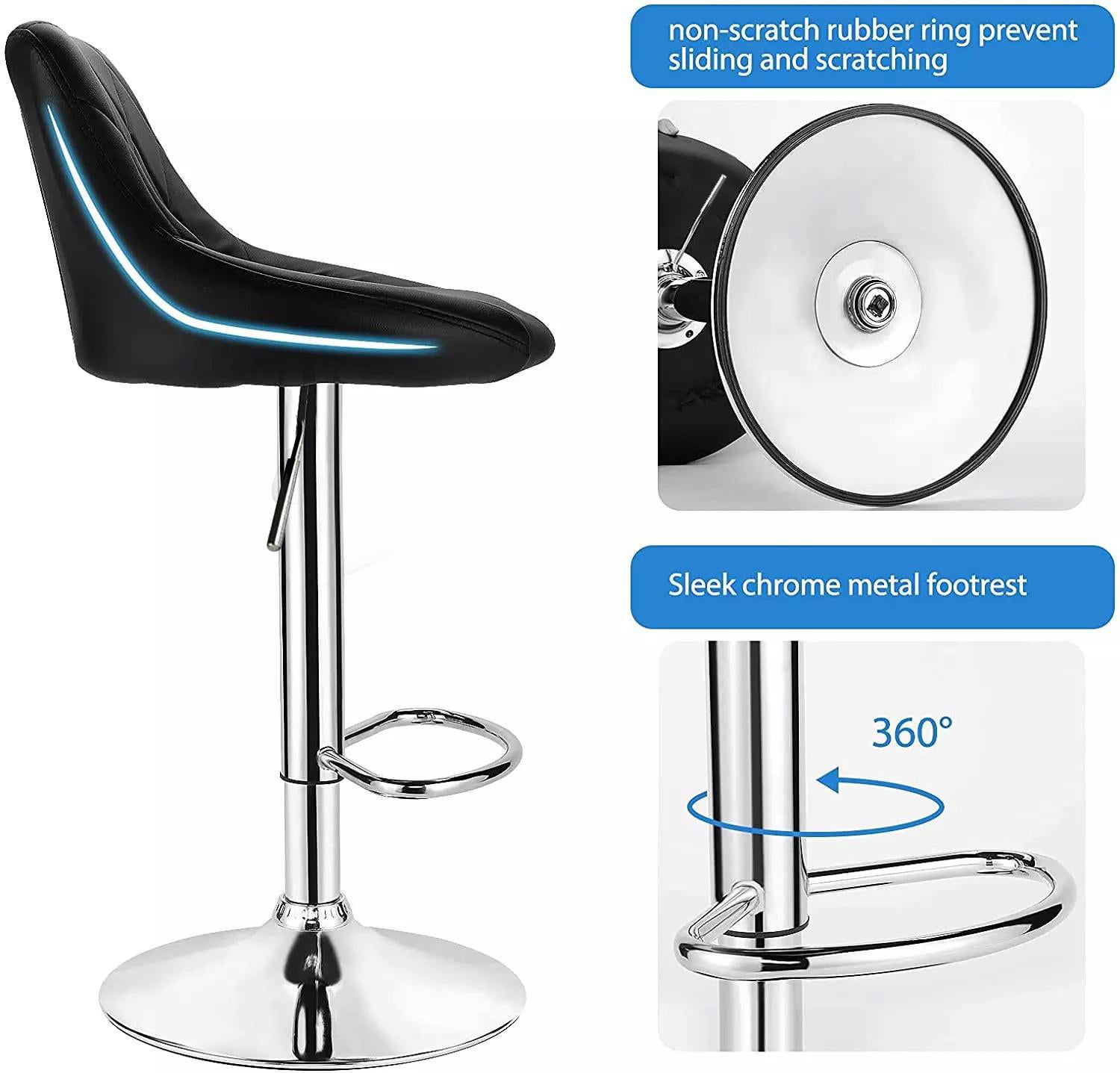 Leather Swivel Kitchen Bar Stool in Sturdy Polished Shining Chrome Footrest with height adjustable Barstool (Black)