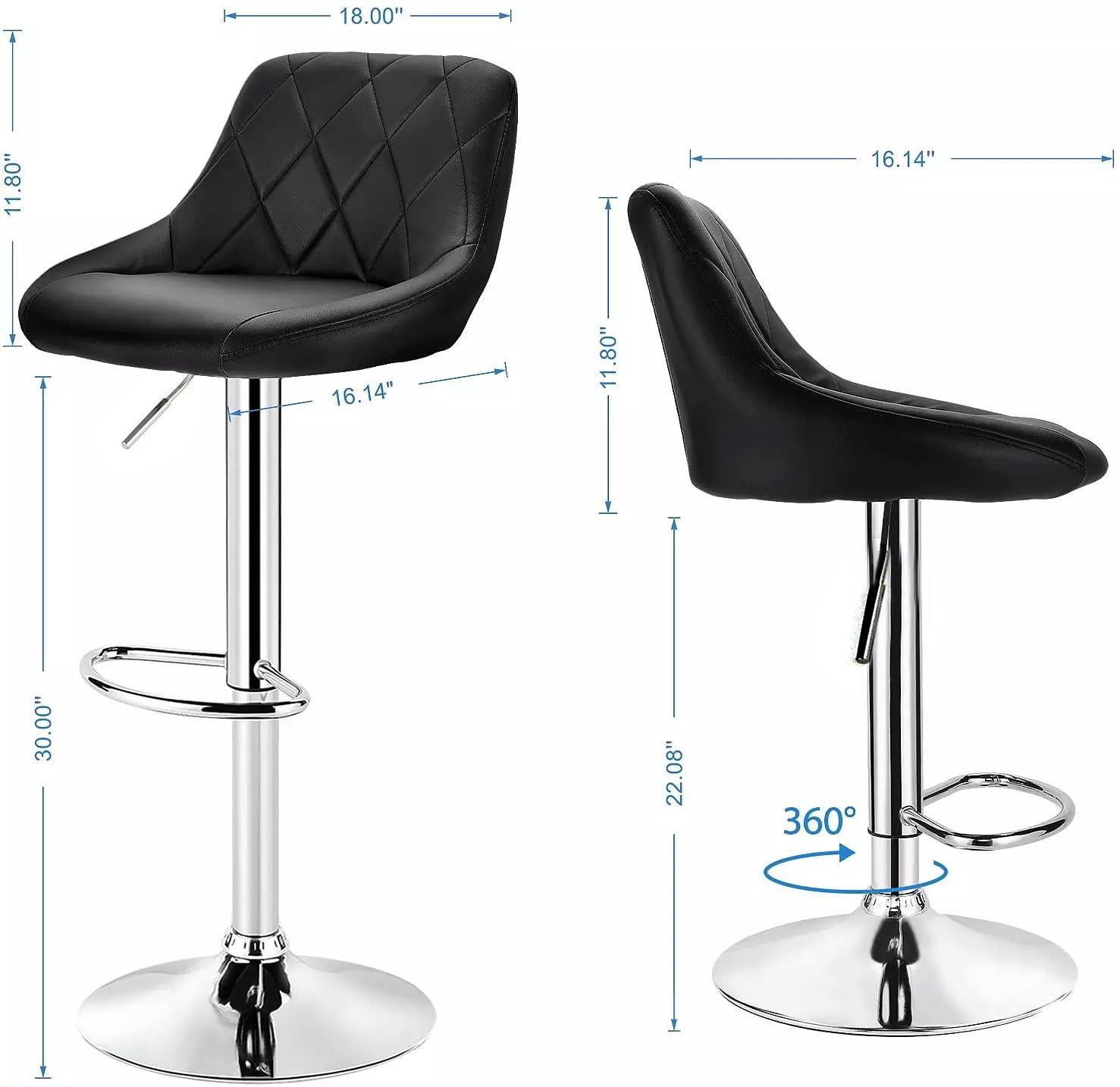 Leather Swivel Kitchen Bar Stool in Sturdy Polished Shining Chrome Footrest with height adjustable Barstool (Black)