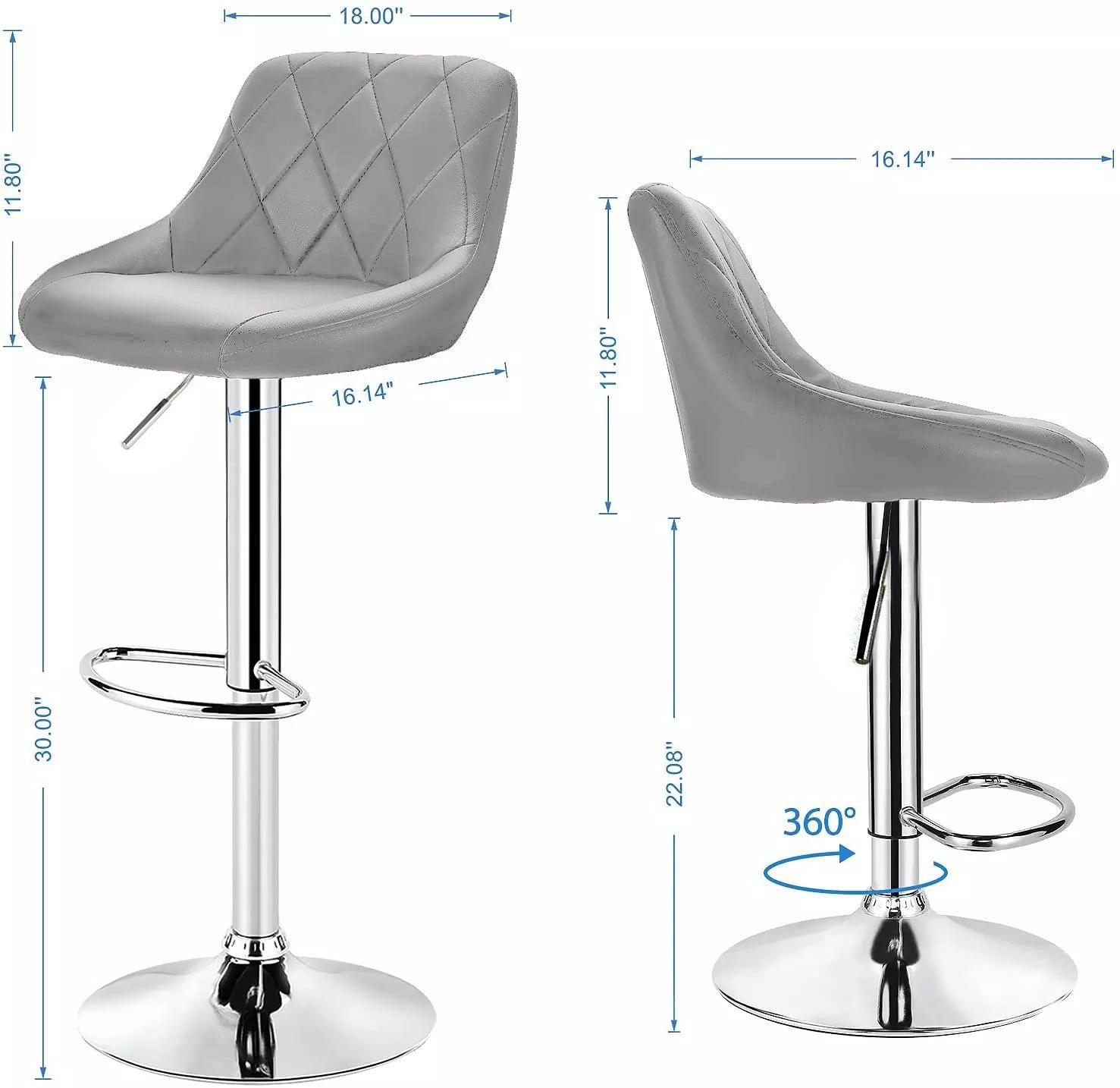 Leather Swivel Kitchen Bar Stool in Sturdy Polished Shining Chrome Footrest with height adjustable Barstool (Grey)