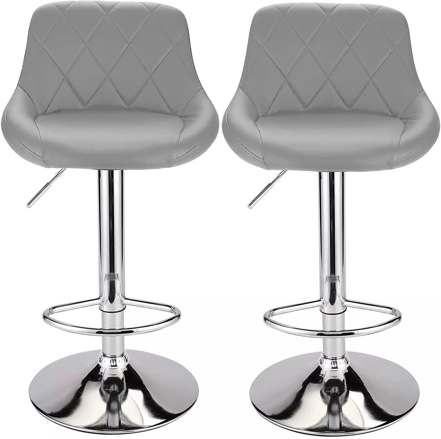 Leather Swivel Kitchen Bar Stool in Sturdy Polished Shining Chrome Footrest with height adjustable Barstool (Grey)