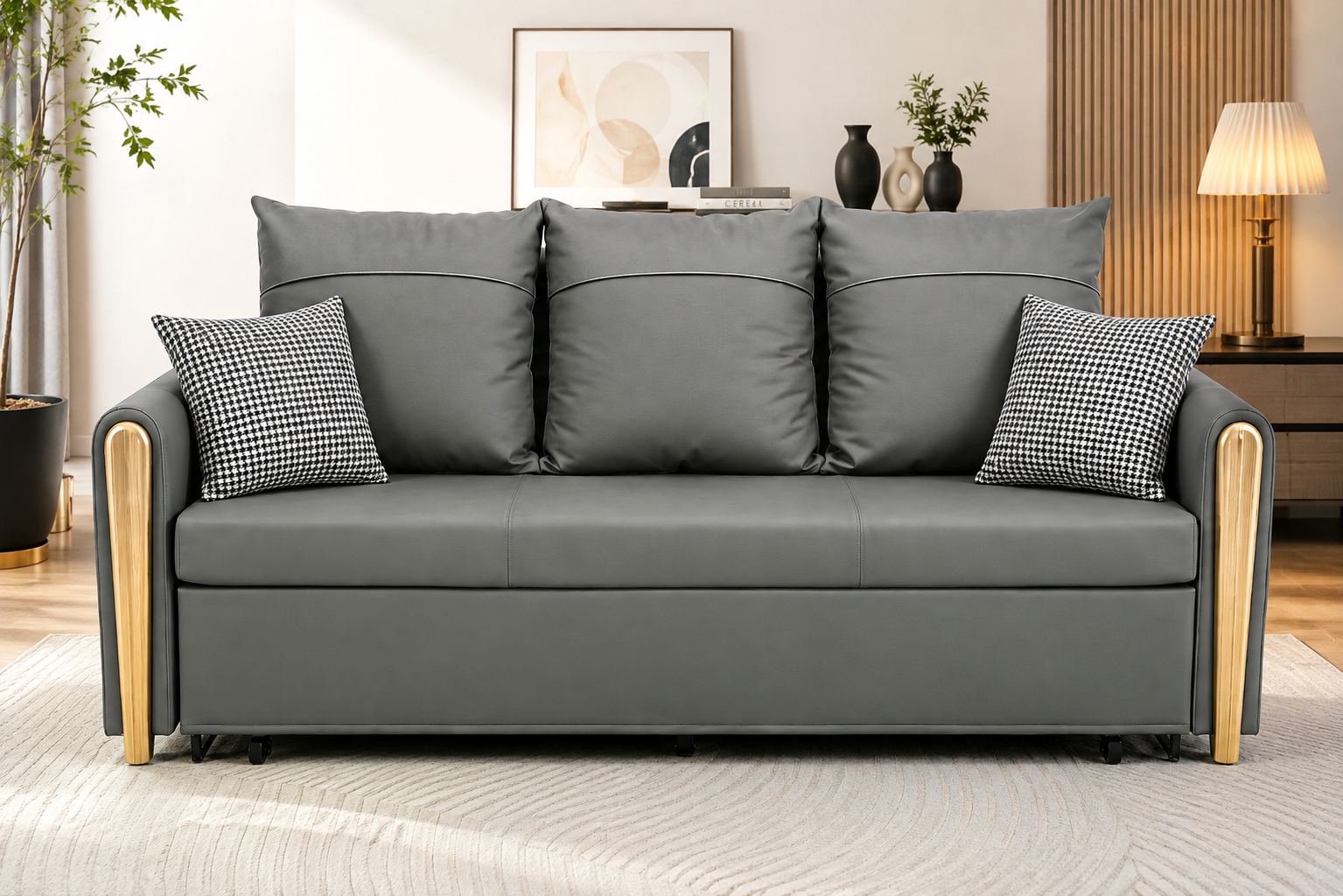 Unicorn Furniture Sofa Bed with Storage – 3 Seater Pull Out Convertible Sofa Bed, Reclining Sleeper in Breathable Leathaire