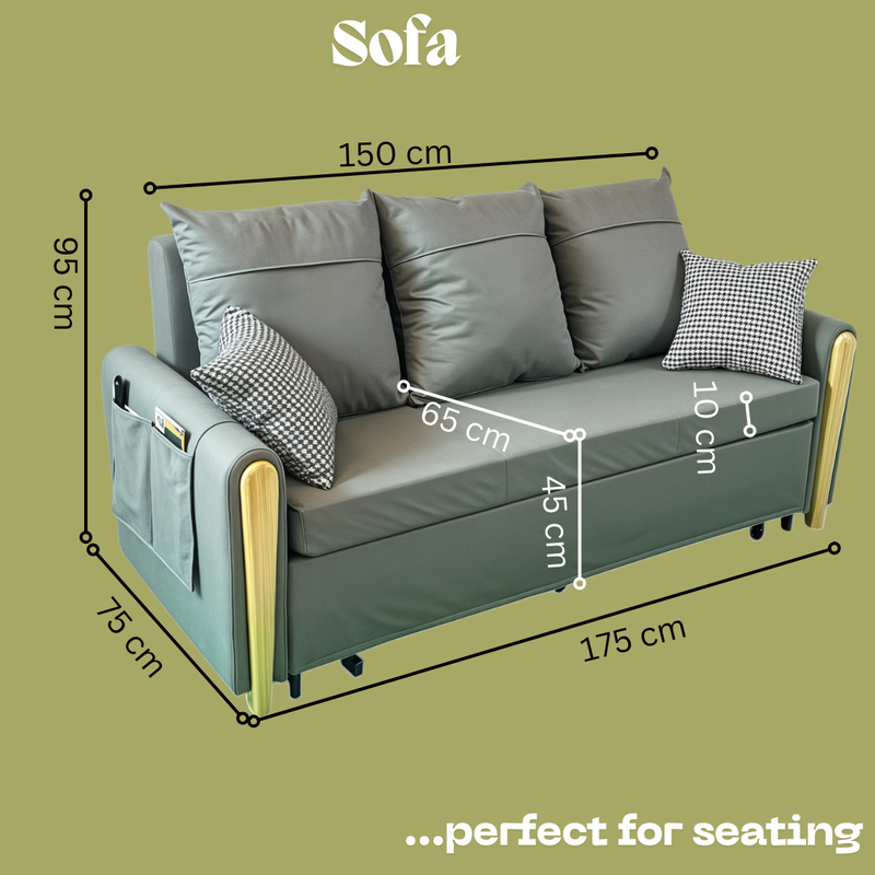 UNICORN FURNITURE Sofa Bed Modern Reclining Foldable Bed Pull Out Sofa Bed with Storage Multifunctional Convertible Space Saving Sofabed in Breathable Leathaire Fabric