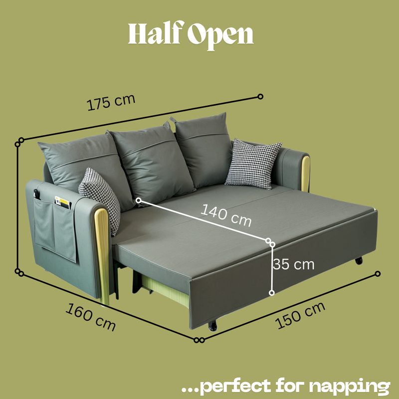 UNICORN FURNITURE Sofa Bed Modern Reclining Foldable Bed Pull Out Sofa Bed with Storage Multifunctional Convertible Space Saving Sofabed in Breathable Leathaire Fabric