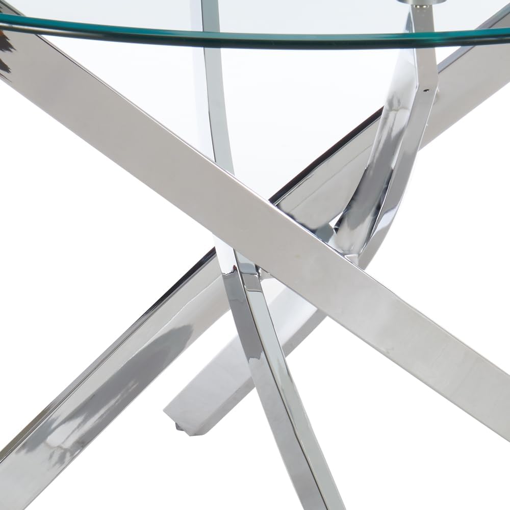 UNICORN FURNITURE 100cm Round Glass Dining Table Set with 4 Faux Leather Chairs – Modern Chrome Nest Design, Tempered Glass Top, for Kitchen & Dining Room