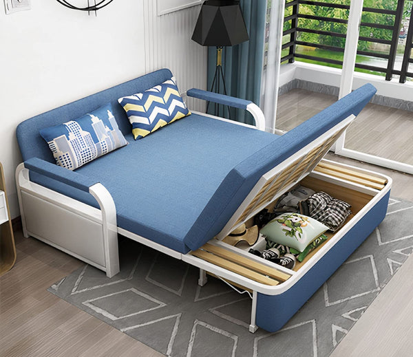Unicorn Furniture Sofa Bed - Modern Foldable Bed Pull Out Sofa Bed with Storage Sofabed sofa cum bed in Made to Match Cushions (Blue/White)