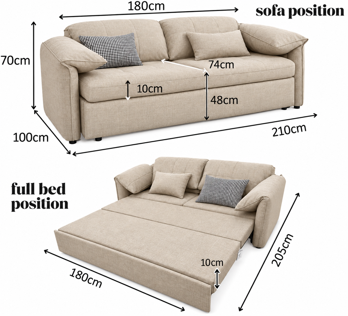 UNICORN FURNITURE Convertible Sofa Bed | Super King Pull Out Sofa Bed with Storage UK (Beige)