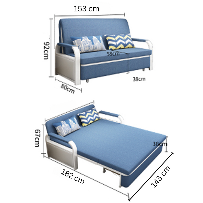 Unicorn Furniture Sofa Bed - Modern Foldable Bed Pull Out Sofa Bed with Storage Sofabed sofa cum bed in Made to Match Cushions (Blue/White)