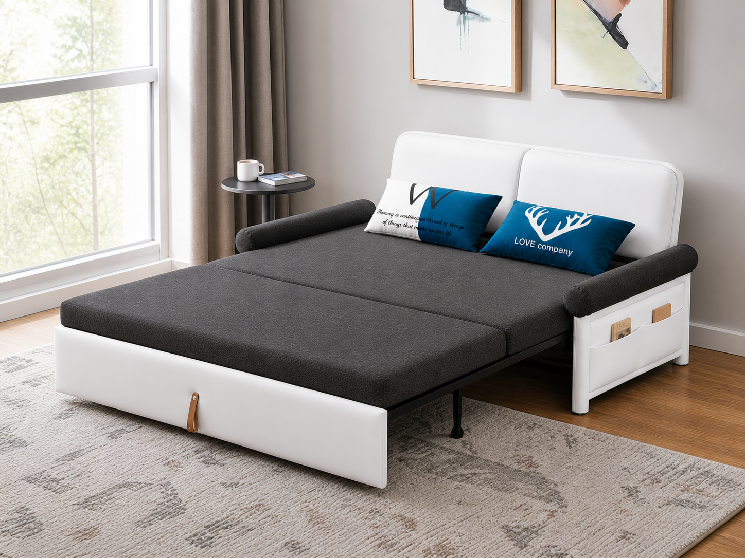 UNICORN FURNITURE Convertible Sofa Bed Double with Storage – 2 Seater Pull Out Sofa Bed, Modern Sofa Bed Double Sleeper Couch for Living Room, Guest Room & Small Spaces (Dark Grey)