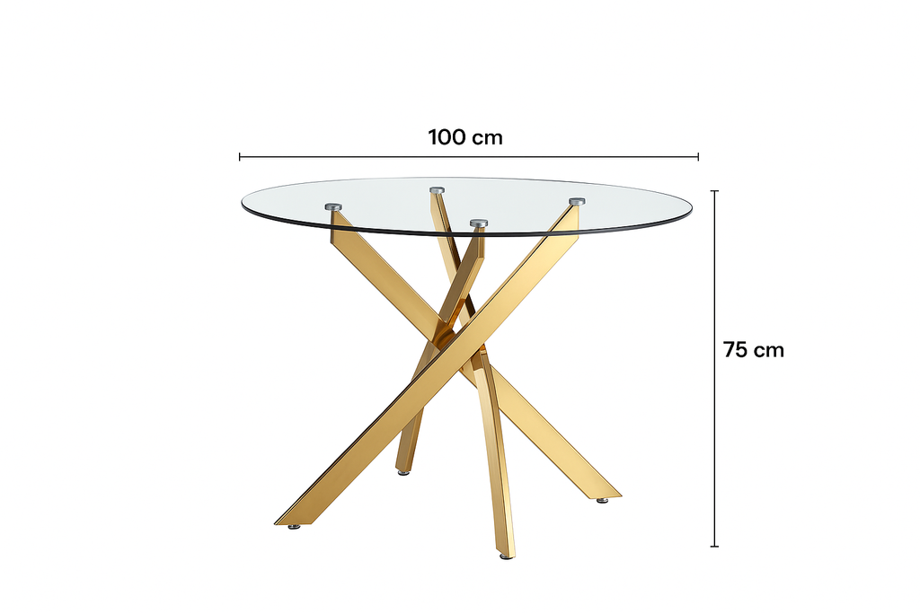 Table Arezzo Rond UNICORN FURNITURE Arezzo 100cm Round Glass Dining Table Set with 4 Fau