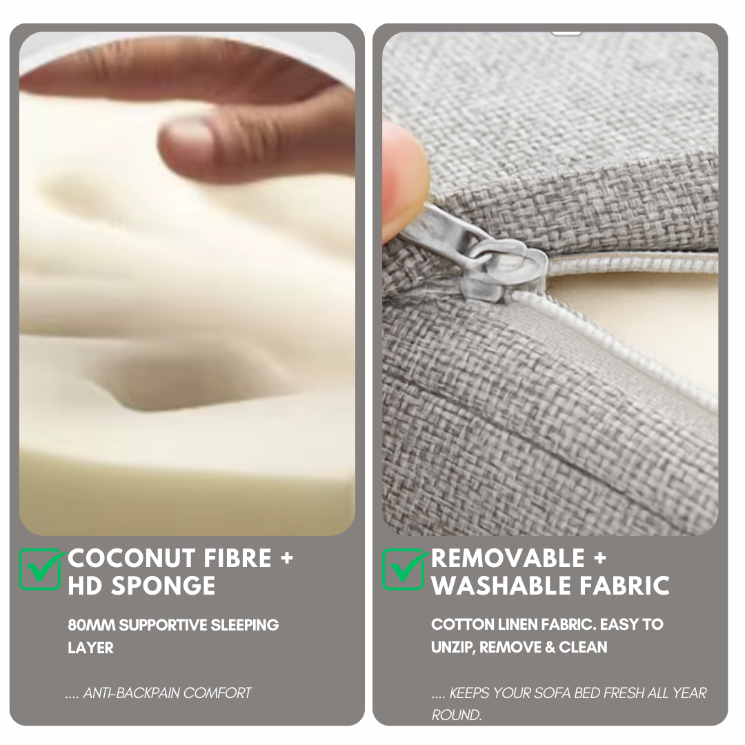 UNICORN FURNITURE Double Pull-Out Sofa Bed with Storage (158cm) – Grey Fabric + White Faux Leather | Convertible Sleeper Sofa Bed for Small Spaces