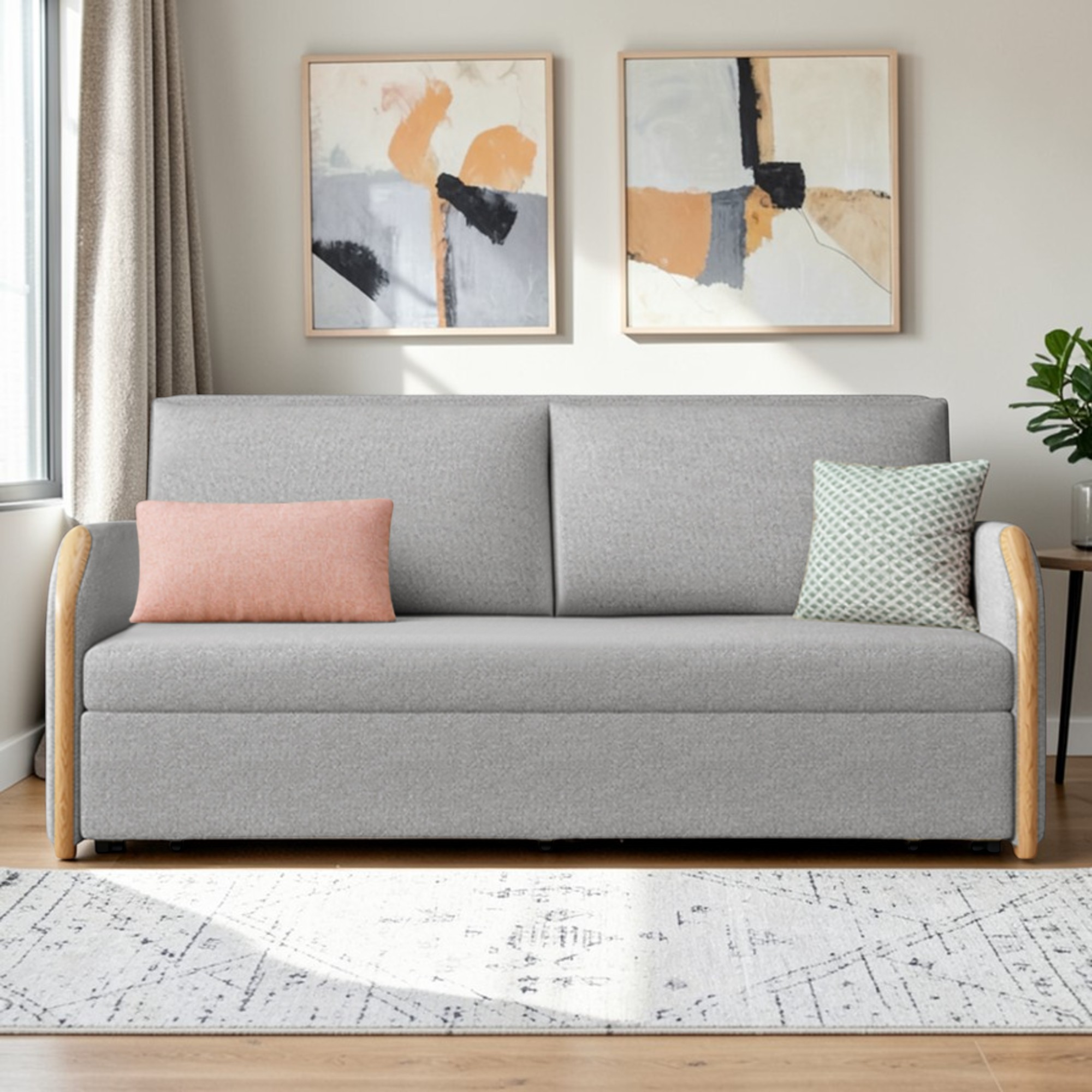 UNICORN FURNITURE Convertible Sofa Bed with Storage, King Size Pull Out Sofa Bed, 3 Seater Sofa Bed in Removable Cotton Fabric, Tool-Free Assembly Sofa Bed with Hidden Storage 170cm (Glacier Grey)