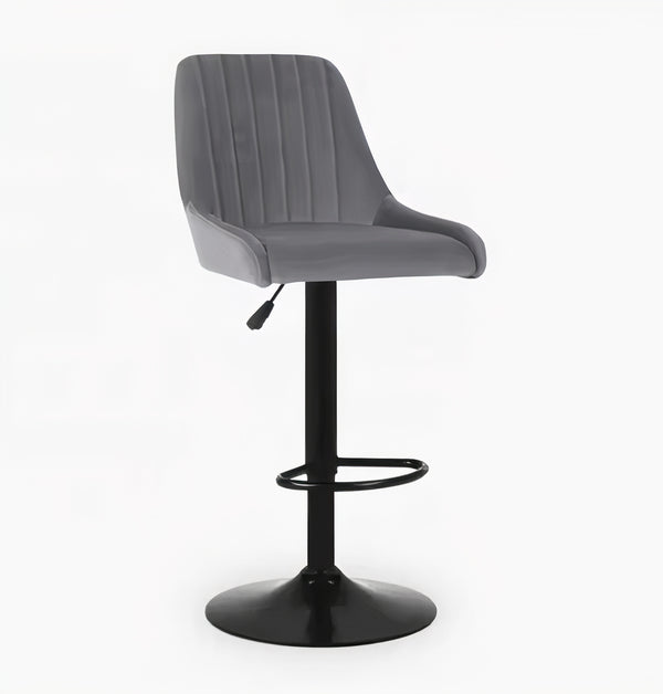 Grey Velvet Barstool Breakfast Swivel Bar Stool Chair for Kitchen, Pubs, Cafes