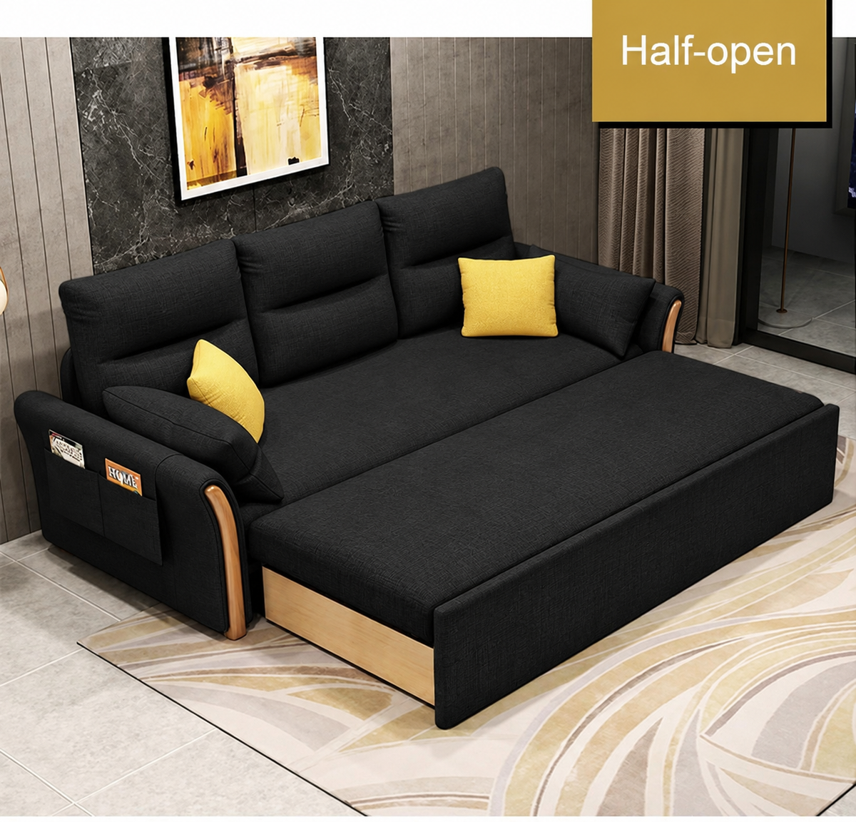 Unicorn Furniture Convertible Sofa Bed – King Size 3 Seater Pull Out Sofa Bed with Storage, Reclining Sleeper Couch, Tool-Free Assembly for Living Room & Guest Room (Black)