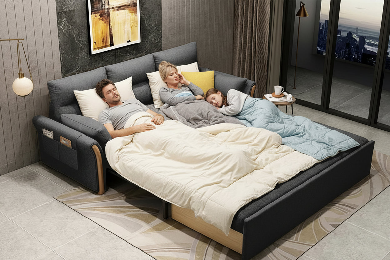 Unicorn Furniture Convertible Sofa Bed King Size Pull Out Sofabed with Storage in Cotton Fabric, Tool-Free Assembly, Modern Reclining Sleeper Couch for Living Room, Guest Room & Small Spaces (Grey)