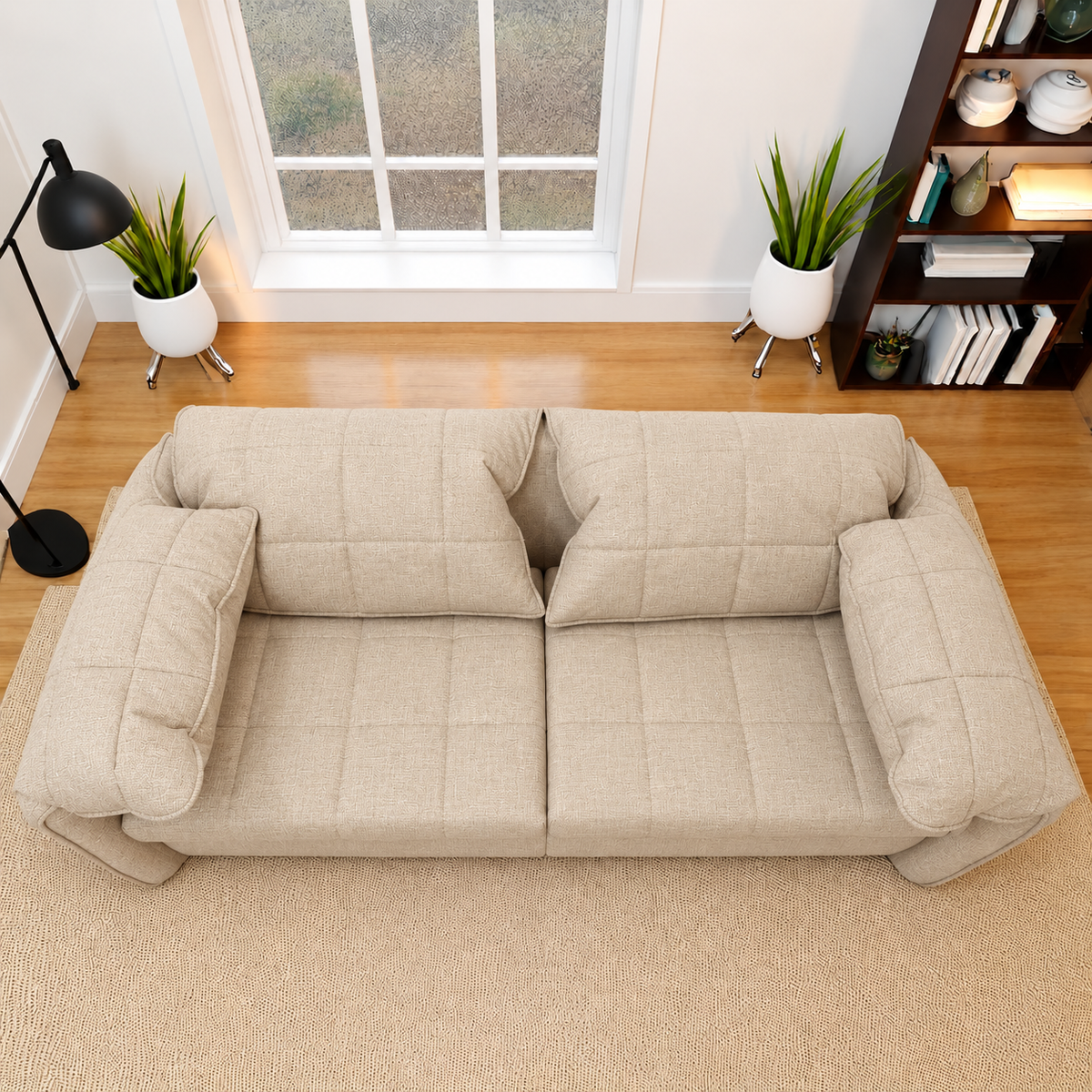 UNICORN FURNITURE Convertible Sofa Bed | Super King Pull Out Sofa Bed with Storage UK (Beige)