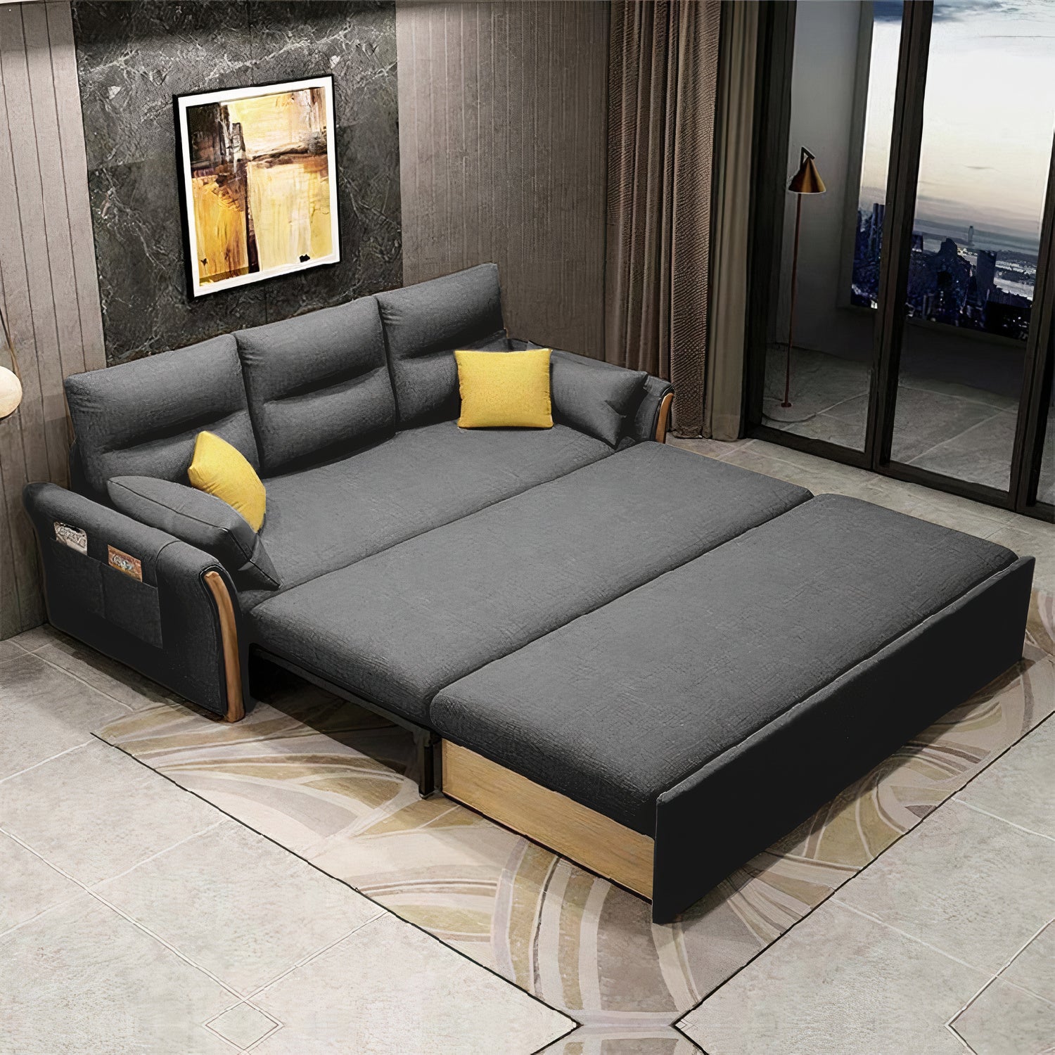 Unicorn Furniture Convertible Sofabed in Breathable Cotton Fabric Pull Out Sofa Bed with Storage Click Clack 3 Seater SofaBed (Grey)